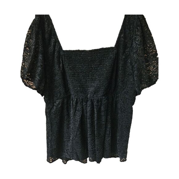 TORRID BLACK Babydoll Short Sleeve Chenille Lace SquareβNeck Blouse Plus Siz2X - Picture 8 of 16